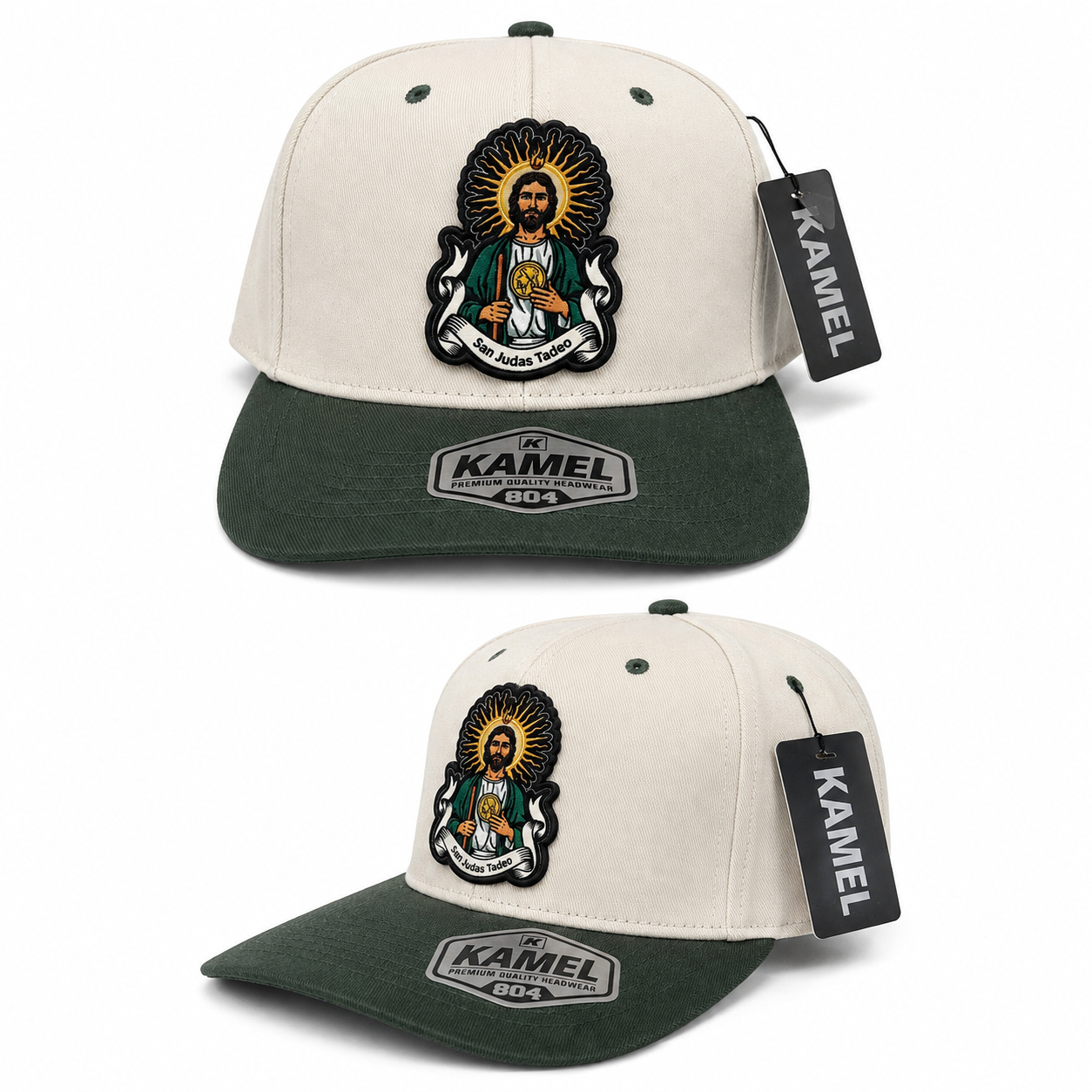 San Judas Tadeo Trucker Cap – Cream & Forest Green