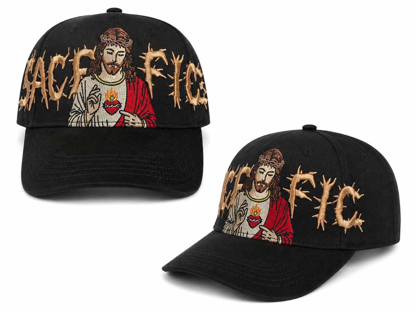 Black Jesus Thorn Cap – Gold & Red | QR Authenticity Verified