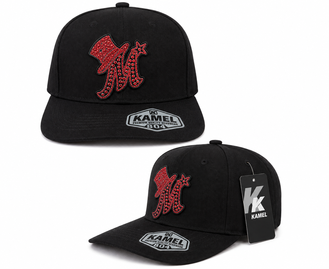 NY Red Rhinestone Snapback Cap – Black & Red | Kamel 804