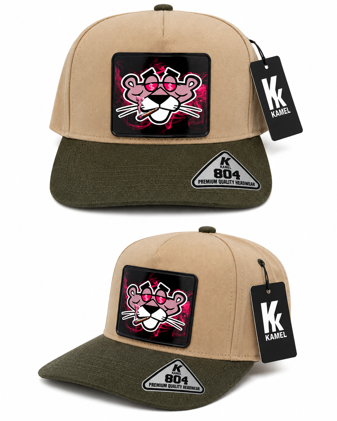 Pink Panther Trucker Cap – Tan & Olive Green