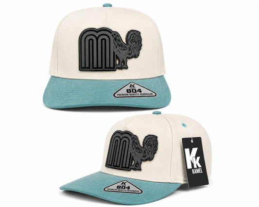 Rooster Snapback Cap – Cream & Teal | Kamel 804