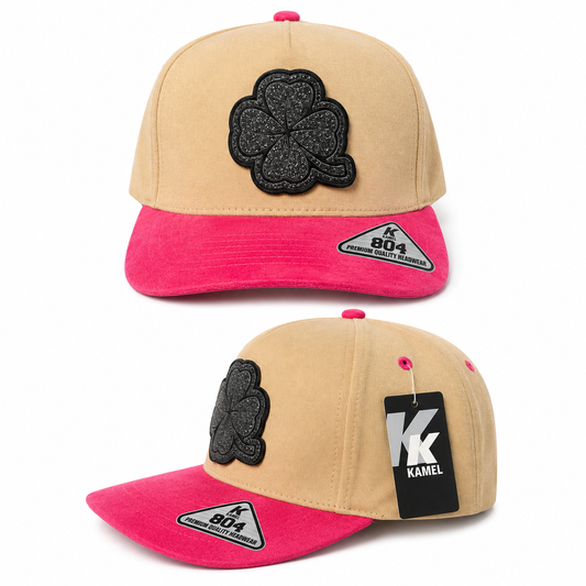 Clover Rhinestone Cap - Pink & Tan