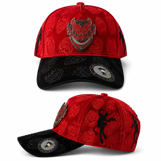 Devil Rhinestone Cap - Red & Black