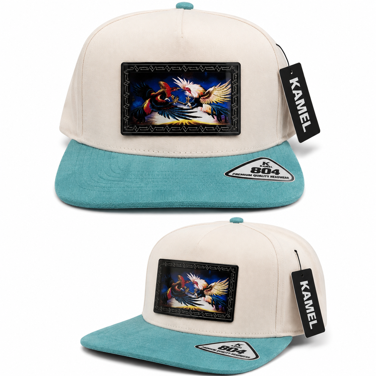 Rooster Battle Trucker Cap | Vintage Edition – Cream & Aqua