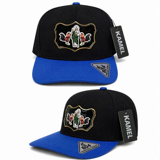San Judas Tadeo Trucker Cap | Rooster Edition – Black & Royal Blue
