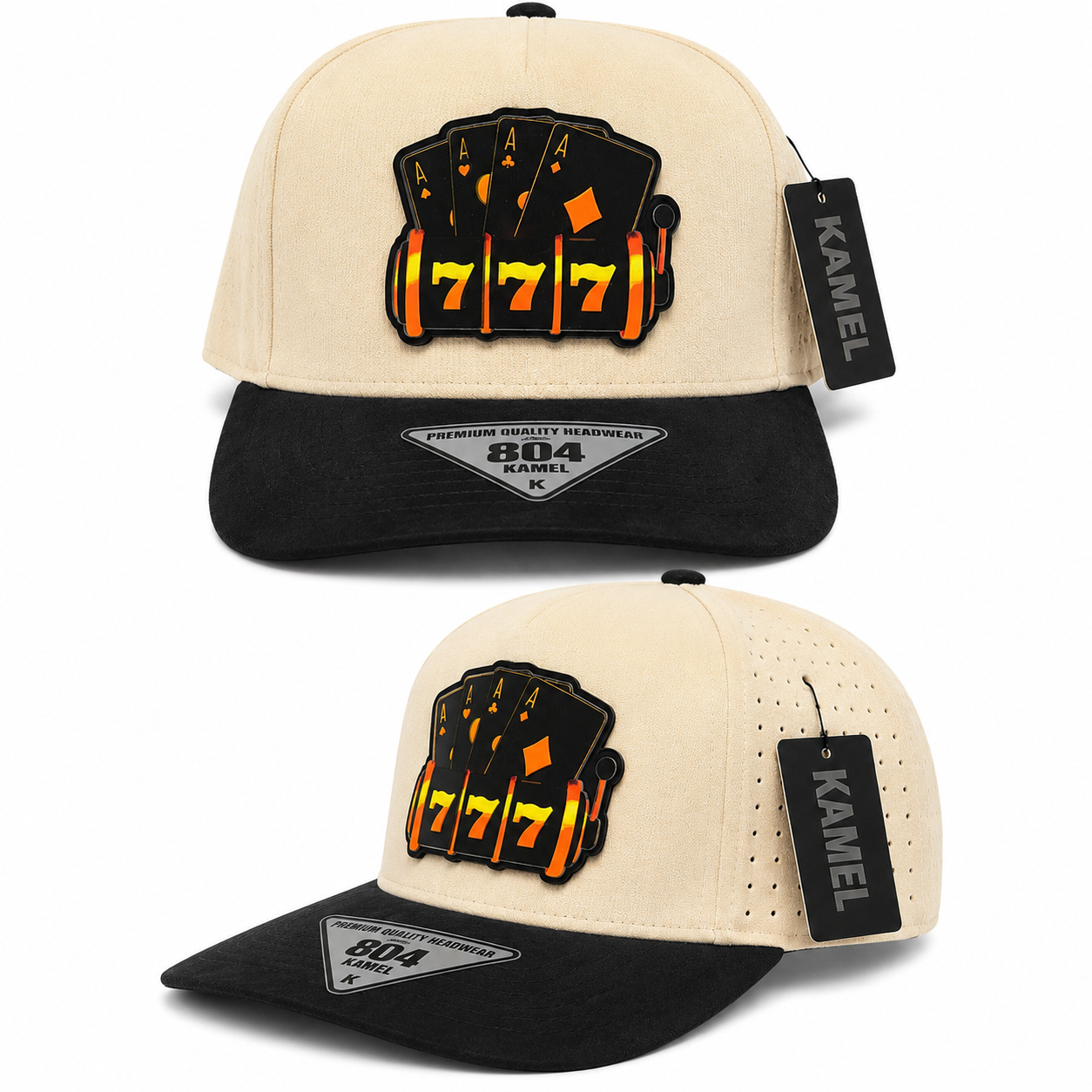 Lucky 777 Cap – Beige & Black