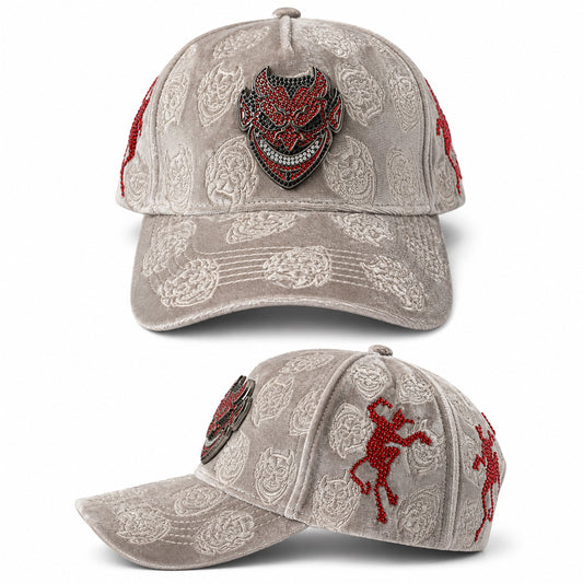 Devil Rhinestone Cap - White & Red