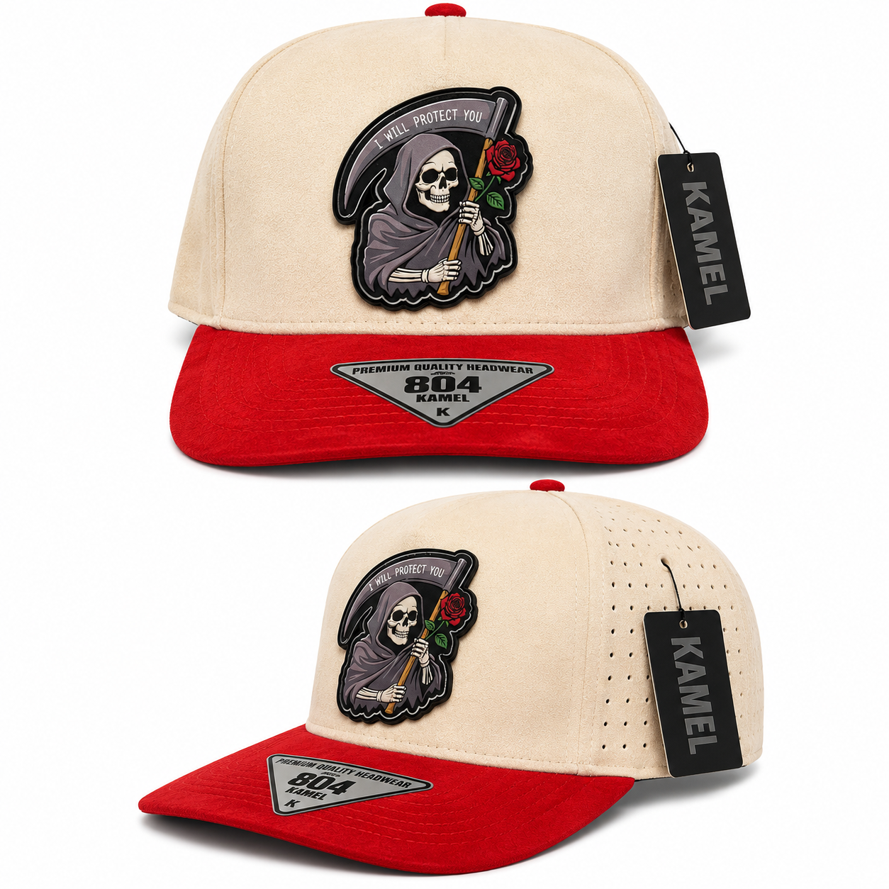 Grim Reaper Kamel 804 Cap – Cream & Red