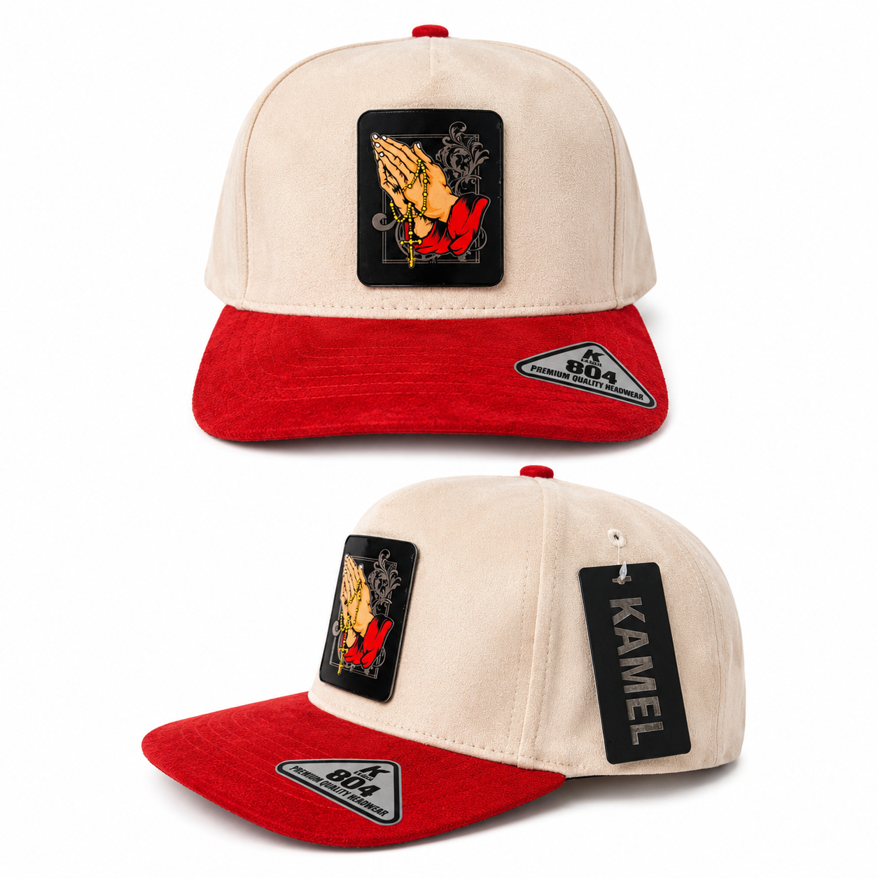 Praying Hands Cap - Cream & Red