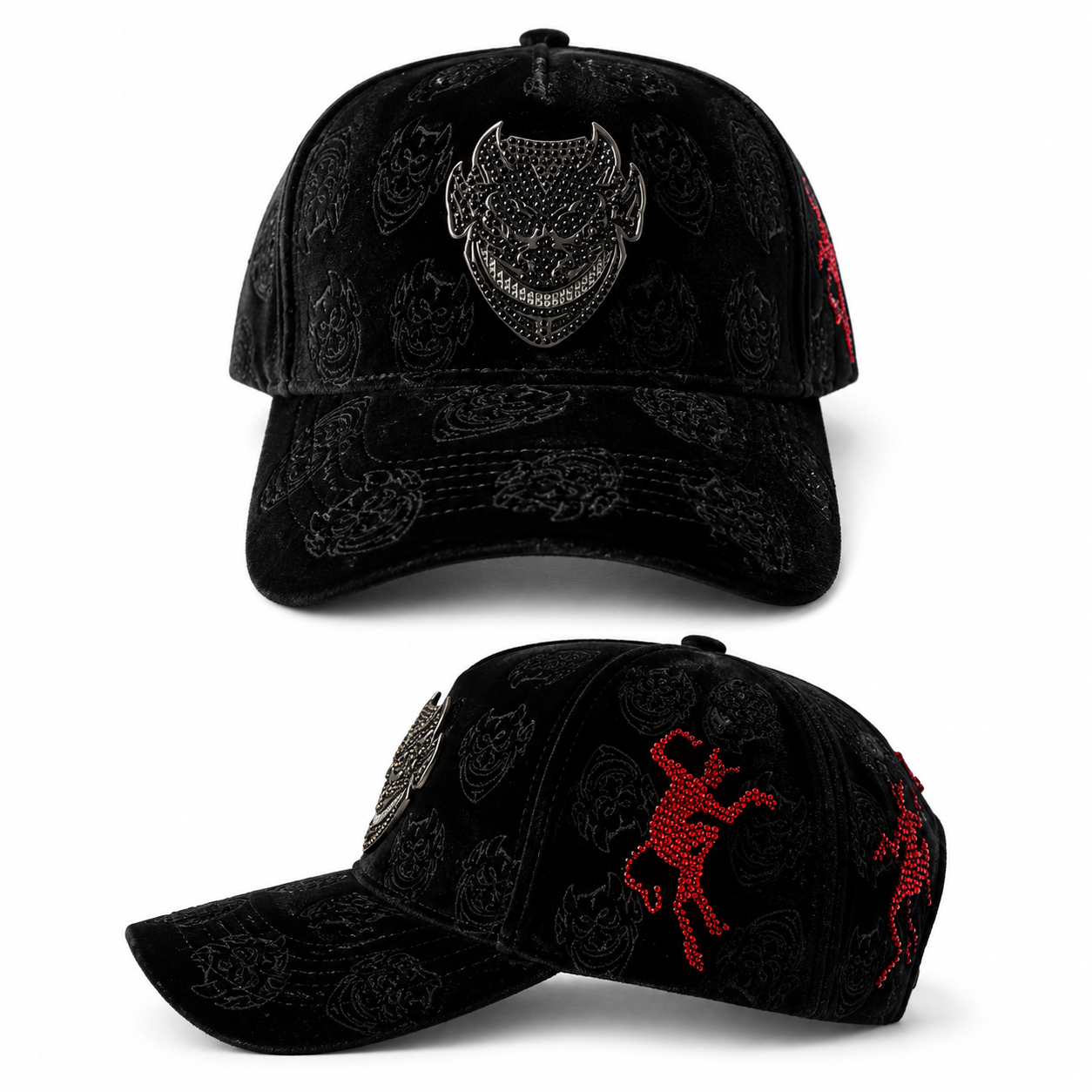 Devil Rhinestone Cap - Black & Red