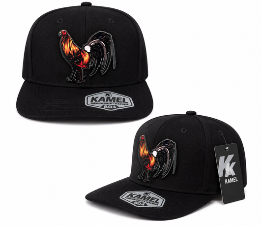 Black Rooster Snapback Cap – Red & Orange Detail | Kamel 804