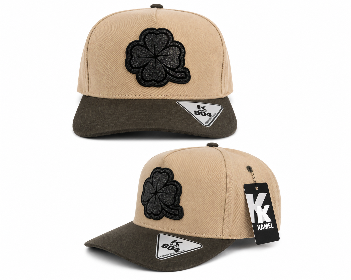 Clover Rhinestone Cap - Khaki & Brown